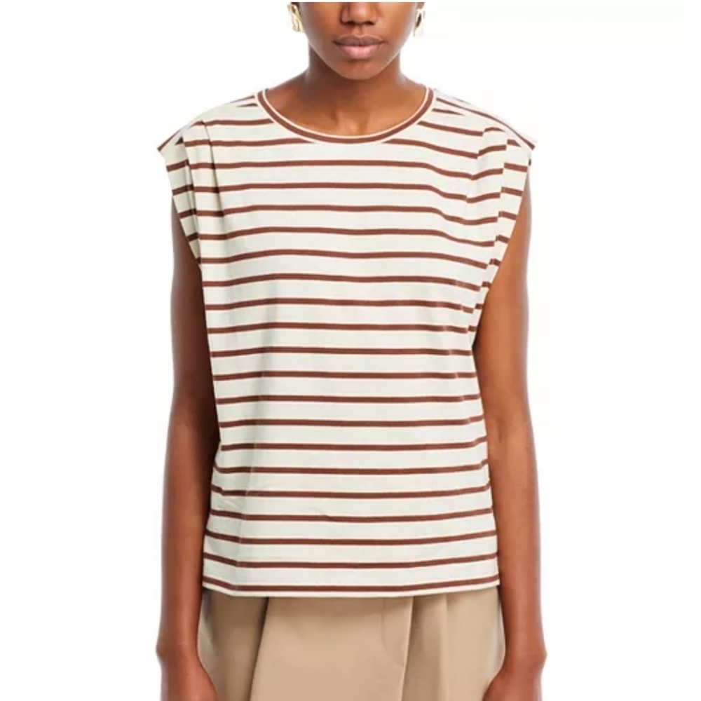 Rag & Bone Mica Striped Cotton Jersey Shirt Top Brown Medium